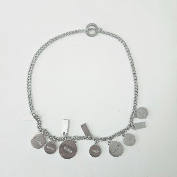 Vintage Coach Logo Charm 21” Stainless Steel Necklace Enameled Medallion Discs - Picture 7 of 10